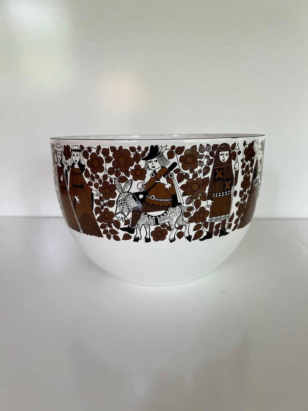 Kaj Franck for Finel Arabia Scandinavian White Brown Enamel Bowl JL